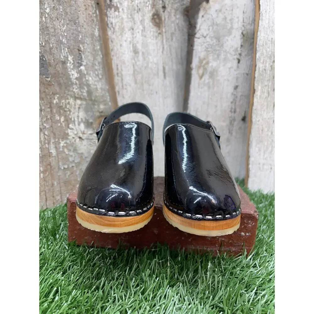 Hanna Andersson Black Patent Leather Wedge Clog Sandals EU30 Kids 12.5